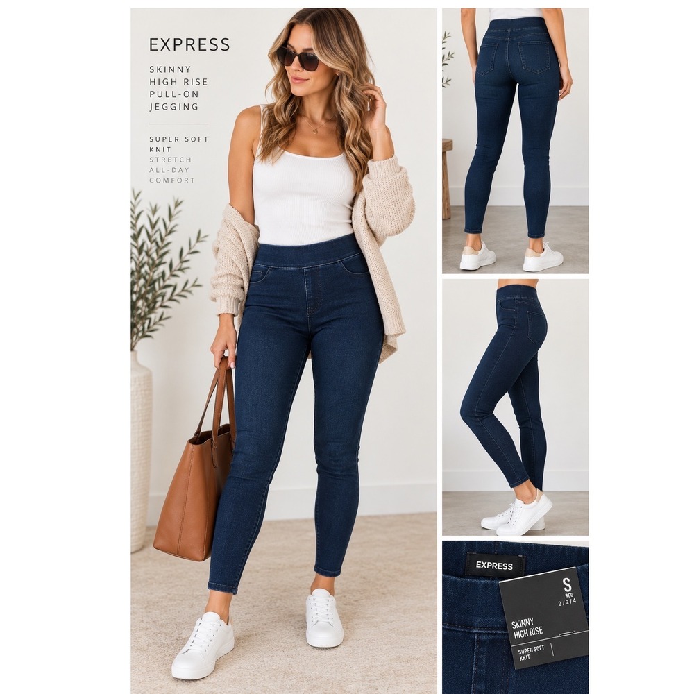 Express Womens Skinny High Rise Supersoft Jeggings Dark Indigo Wash Size S NWT